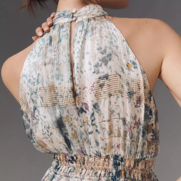 Anthropologie The Somerset Maxi Dress Halter Edition Blue Floral Size L NWT - Picture 4 of 7